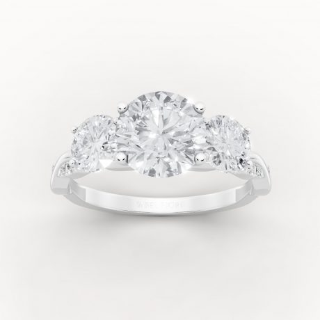 Three stone round diamond ring with side accent stones -White Gold