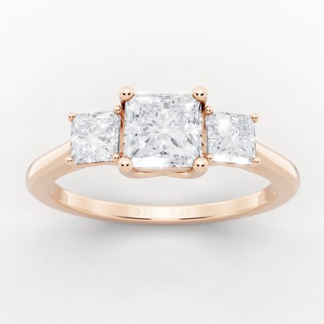 Three stone princess cut diamond ring - Rose Gold