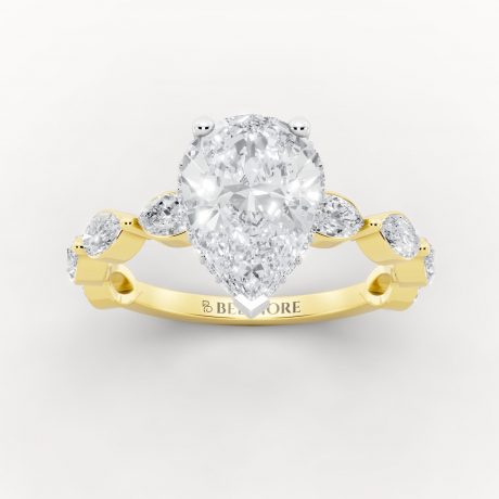 Brilliant center stone with marquise inspired side diamonds -White Head