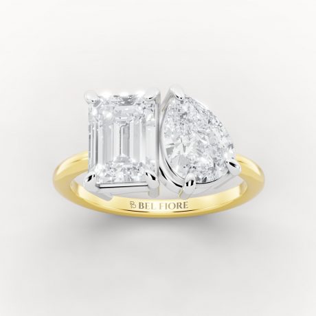 Two Stone Emerald and Pear Diamond Ring - White Head