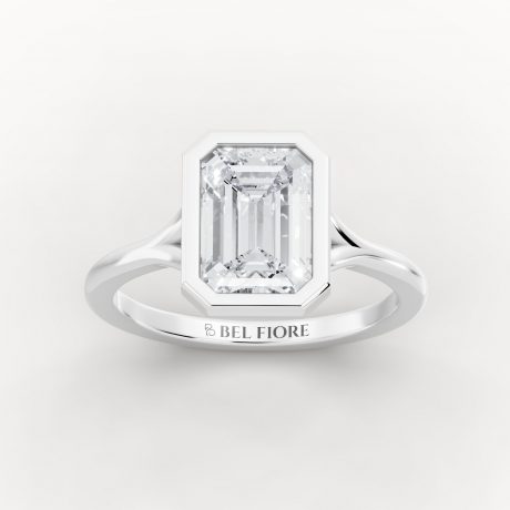 Bezel set emerald cut diamond -White Gold