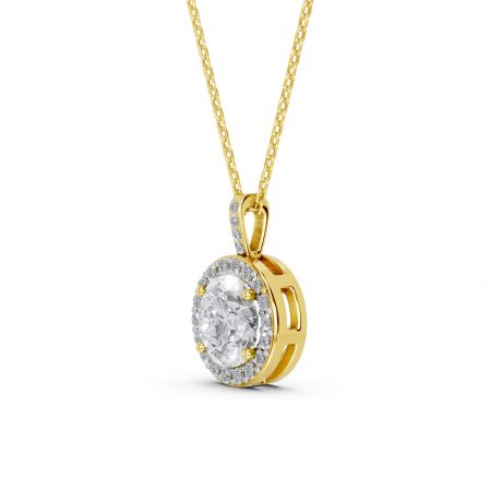 Brilliant oval cut center stone pendant -Yellow Gold